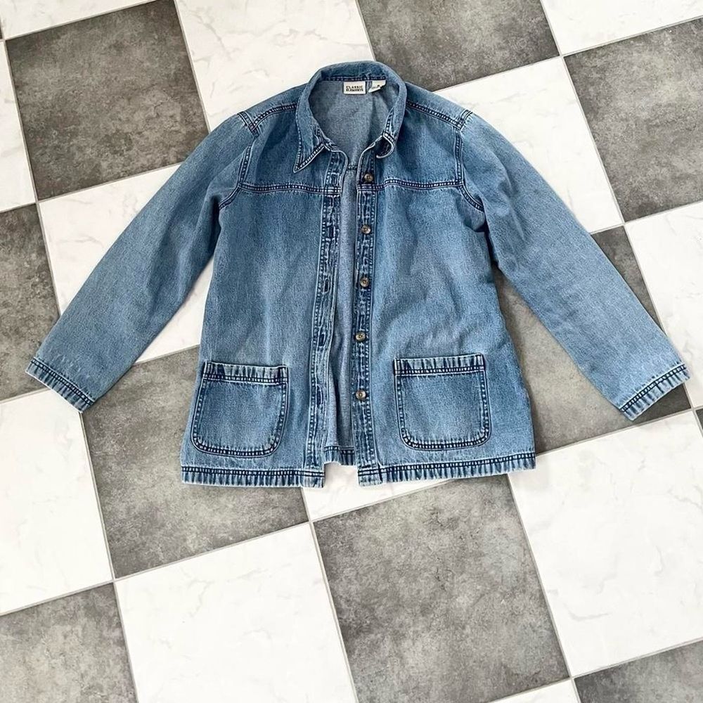 Perfectly Faded 90s Vintage Blue Denim Barn Chore Coat Jacket Small Medium Women